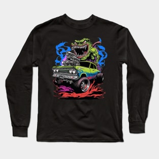 Monster Hot Rod Green Meanie Street Racer Cartoon Retro Design Long Sleeve T-Shirt